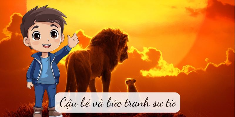 Cậu bé và bức tranh sư tử