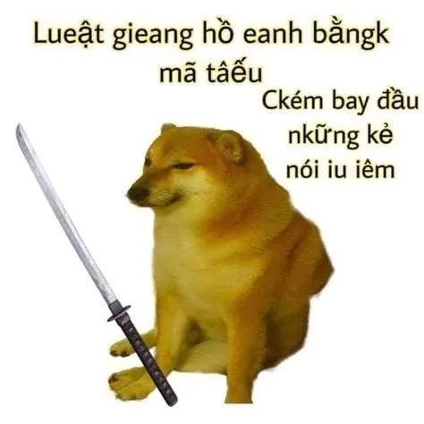 Meme cheems cầm gậy với biểu cảm vui nhộn